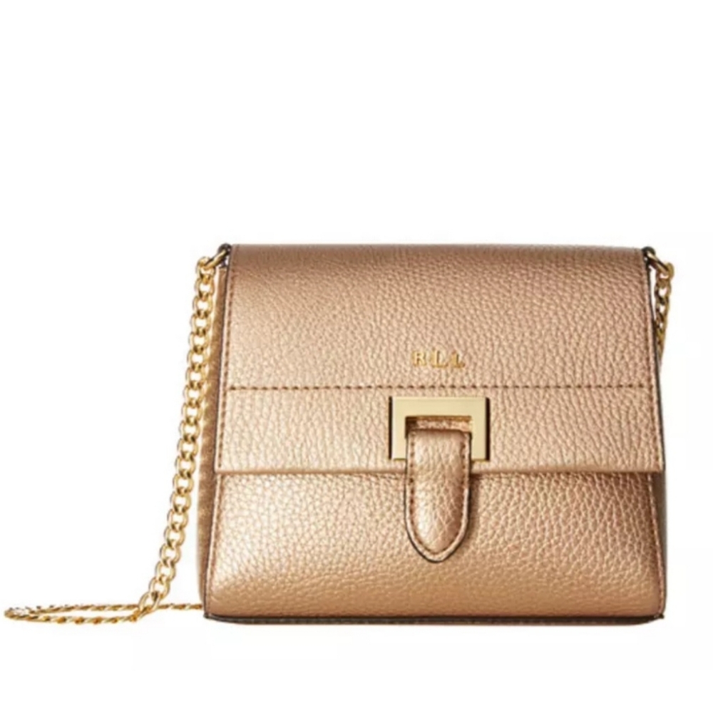 RLL Ralph Lauren Rose Gold Bag Mini Abree Crossbody Bag Gold
